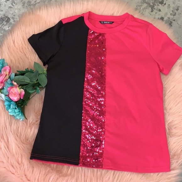 XS Scoop Neck Tee Shirt Pink & Black Color Block NEW! FIRM! - Picture 4 of 4